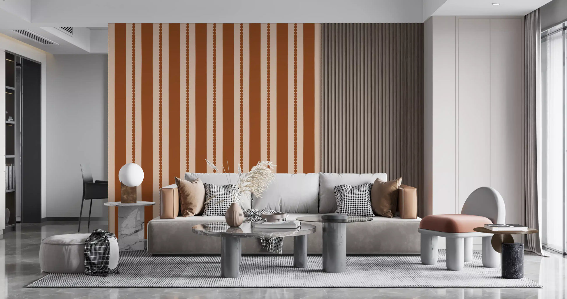 Warm Earth Stripes & Scallops Wallpaper showcasing thick brown vertical lines.
