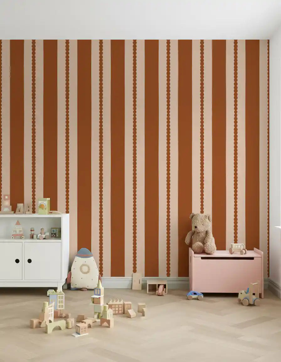 Dotted Scallops wallpaper placed perfectly inside a kids room.