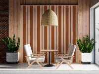 Brown Stripes wallpaper displayed on the main wall of a dining room.