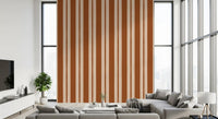 Warm Earth Stripes & Scallops Wallpaper applied within a modern Living room.