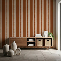 Vertical Stripes wallpaper running continuously along a home hallway.