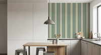 Beige wallpaper covering the surfaces of a Kitchen and dining room.