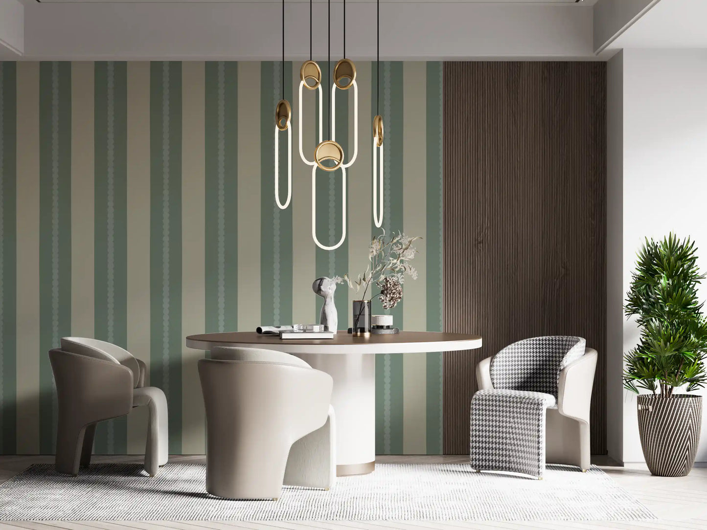 Sage lines forming a vertical pattern on the wallpaper.
