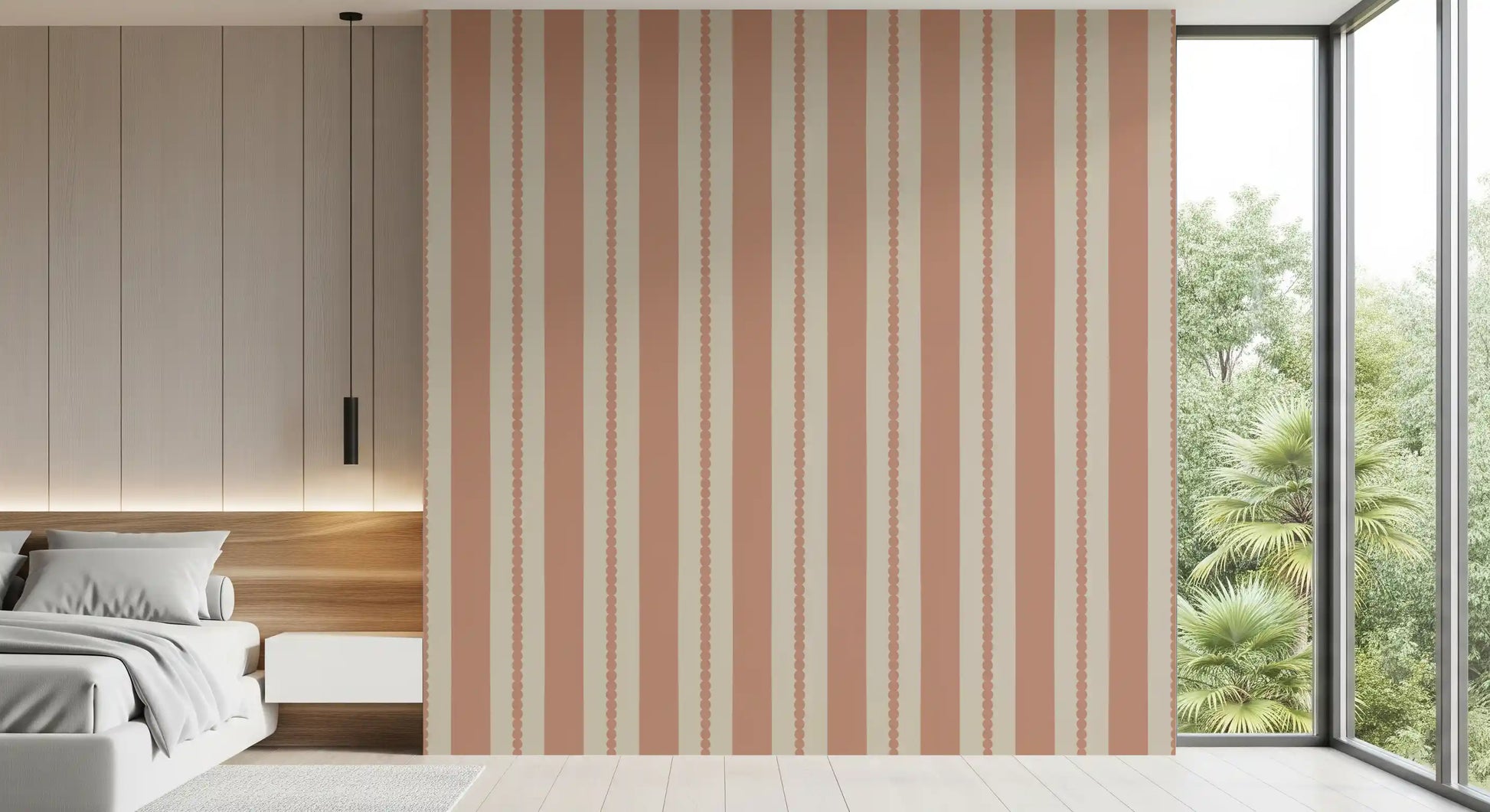 Close up view of the dotted edges on the Warm Sands & Terracotta Stripes Wallpaper