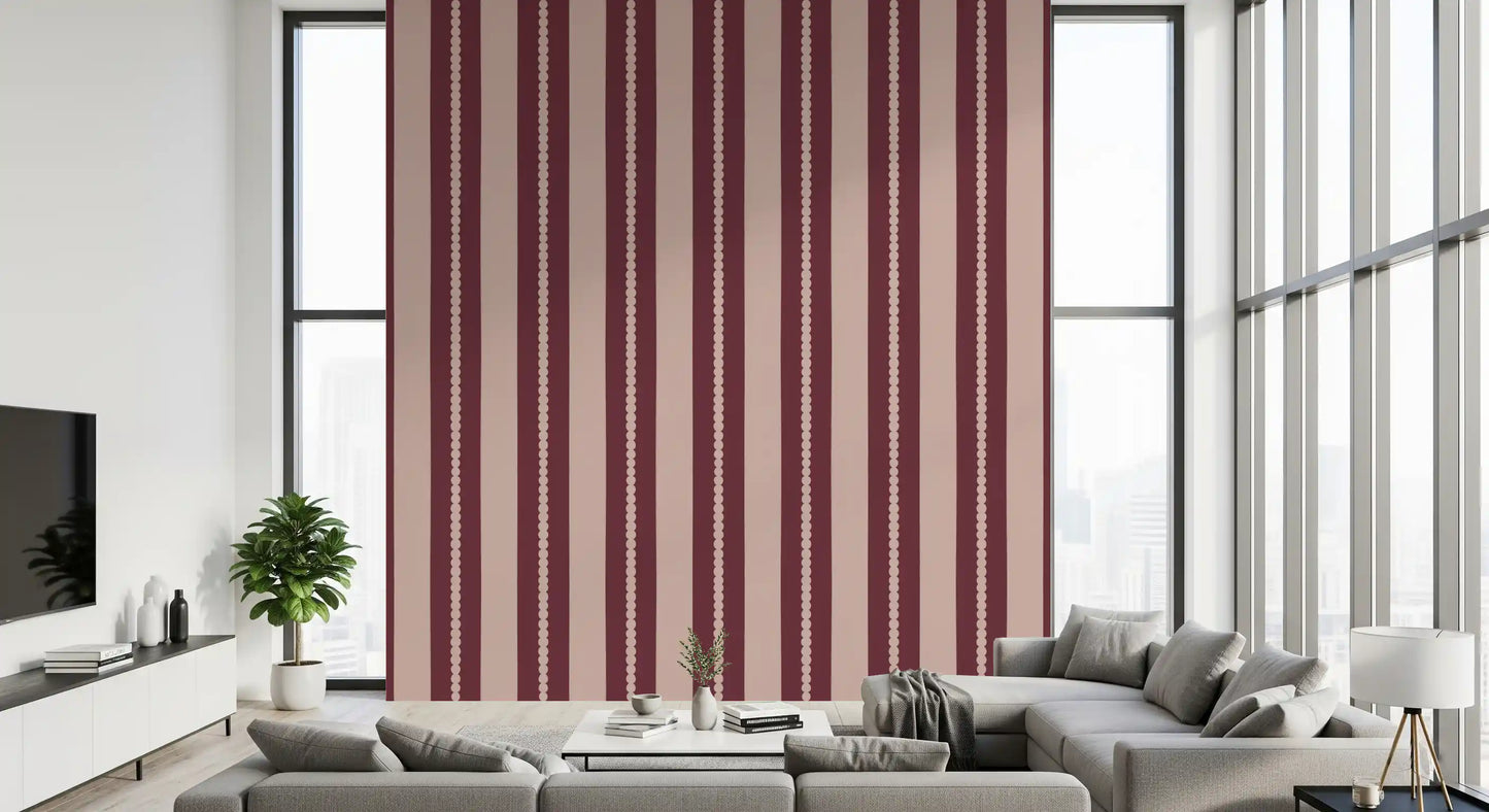 Blush & Berry Scallop Stripes Wallpaper with delicate pink details