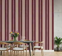 Blush & Berry Scallop Stripes Wallpaper in a bright dining room setup
