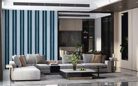Vertical lines of the Scallop & Dot Vertical Harmony Wallpaper⁠ repeat.