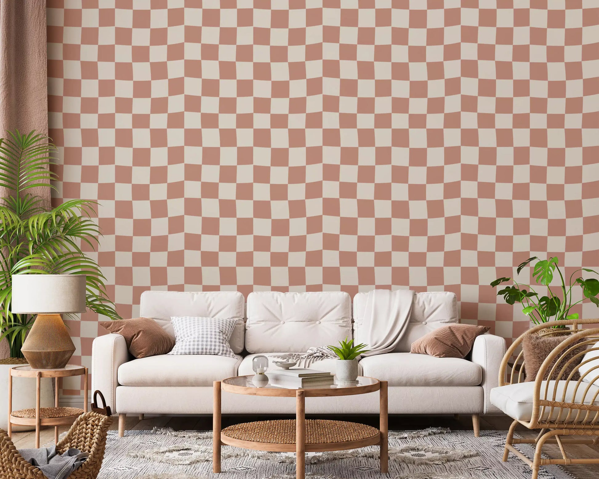 This Checker wallpaper showcases a rhythmic distortion across the repeated squares.