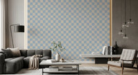 Living room space area using the unique Check wallpaper.