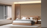 Curving squares pair cream with taupe brown along the surface of Wavy Check wallpaper.
