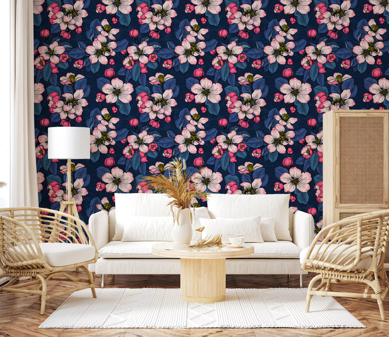 Apple blossom on  dark blue 2 Wallpaper⁠