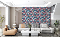 Detailed crosshatching adds incredible depth to the pink blossoms on this wallpaper.