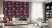 Primary Living room settings look superb with the intricate red wallpaper.