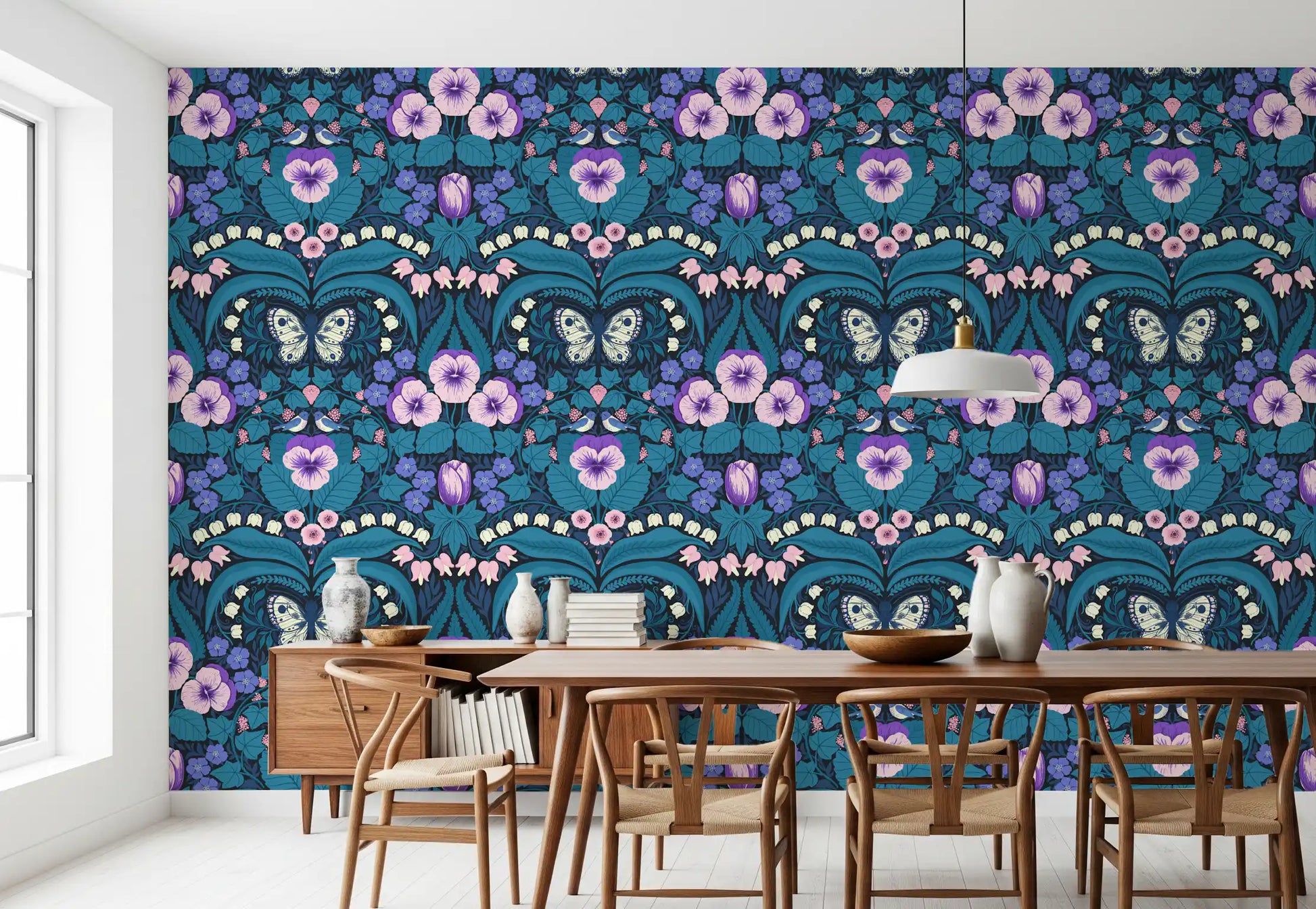 Two small feathered creatures face each other on this detailed birds wallpaper.