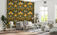 Elegant garden wallpaper defines the atmosphere of this bright dining Room