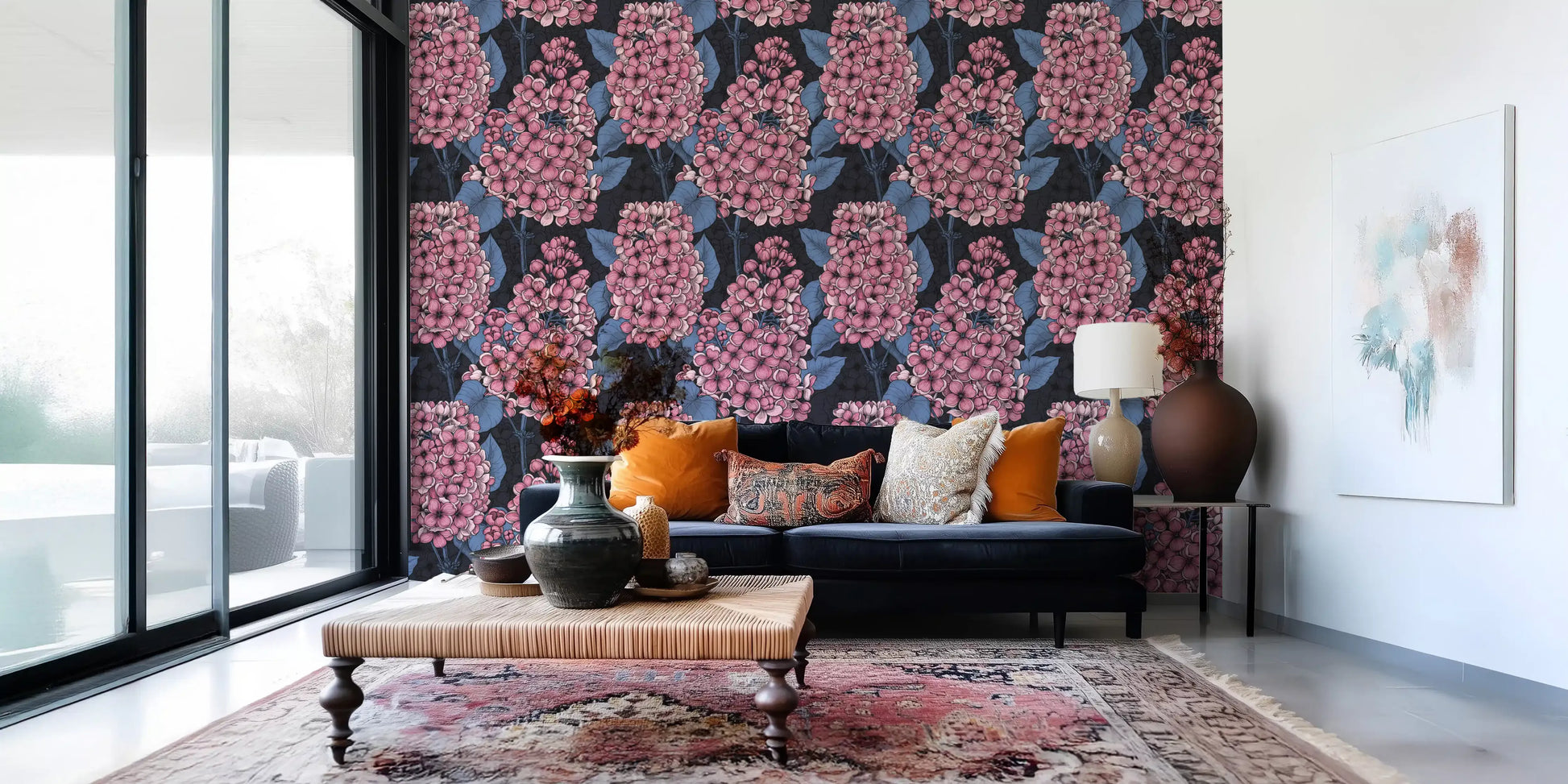 Vintage illustration styles dominate this Lilac Wallpaper composition completely.