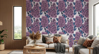 Elegant lilac wallpaper creates a calm floral atmosphere in the primary Living room