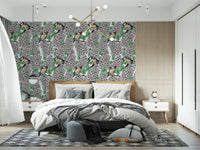 View the Birds in the lilac tree, white and green Wallpaper inside the Bedroom.