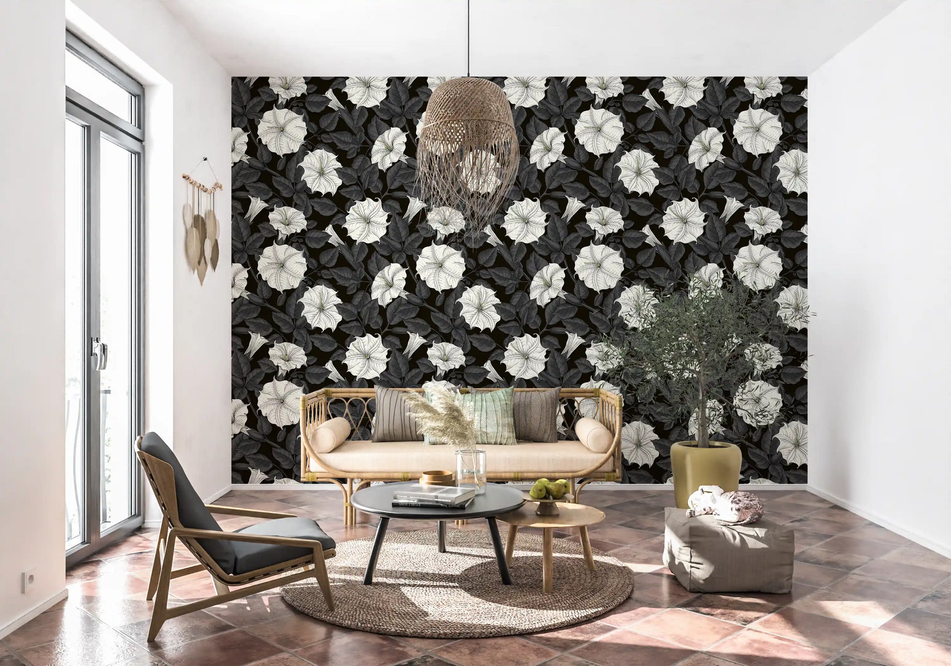Living room  more when decorated with moonflowers wallpaper.