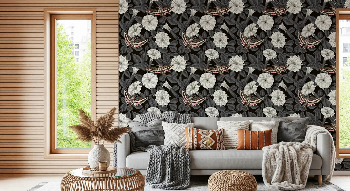 Moonflowers and sphinx moths Wallpaper⁠