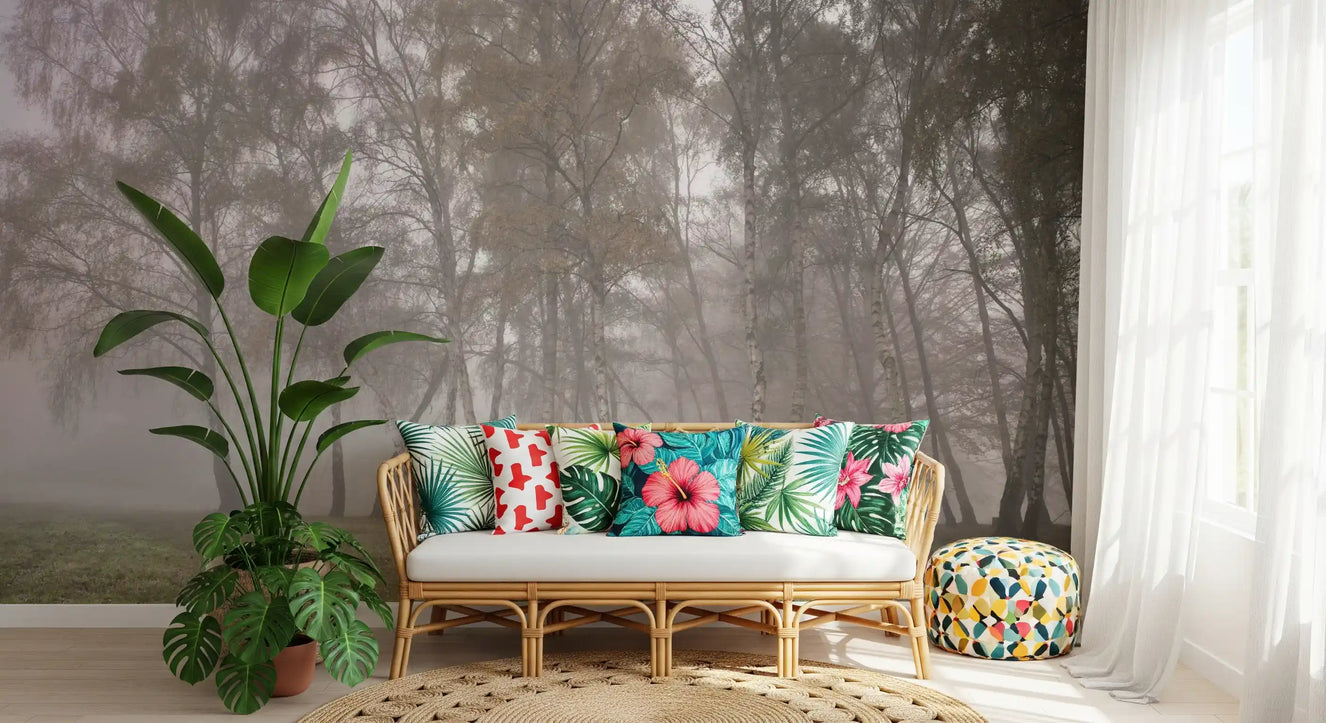 Misty Birch Grove Wall Mural
