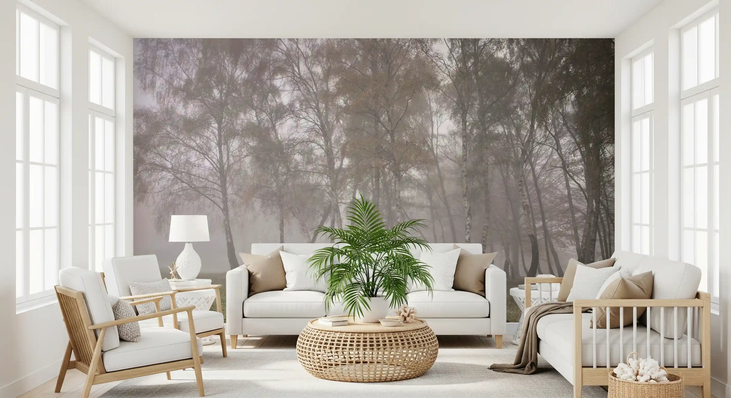 woodland perspectives shape the continuous Grove wall mural installation.