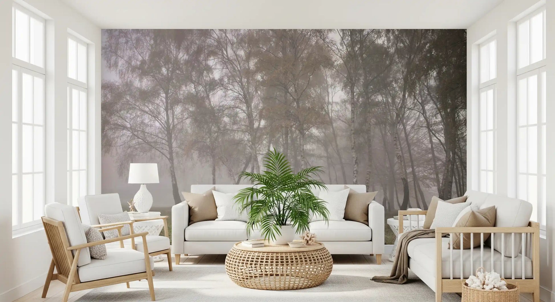 woodland perspectives shape the continuous Grove wall mural installation.