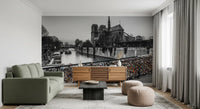 The Parisian Love Locks Notre Dame's Shadow wall mural adorns a living room.