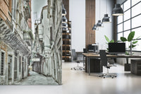 office space accented by the Venetian stone path wall mural.