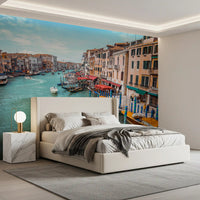 This beautiful Canal wall mural introduces scenic water views to the Bedroom .