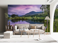 Vibrant sunset tones from the Dusk wall mural enliven the Hallway.