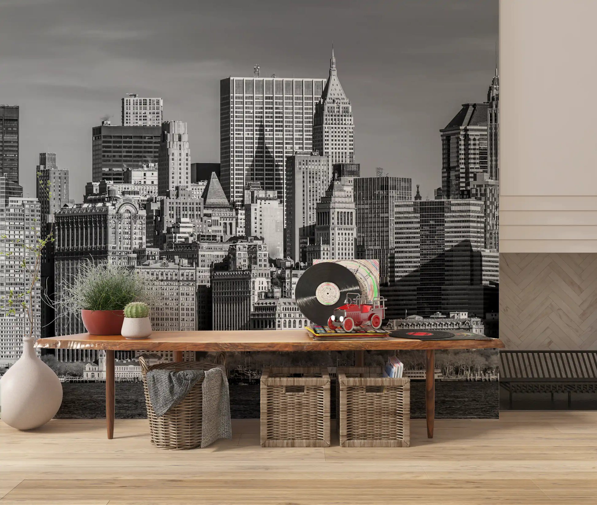 This Manhattan Monochrome Majesty wall mural spans a Hallway.
