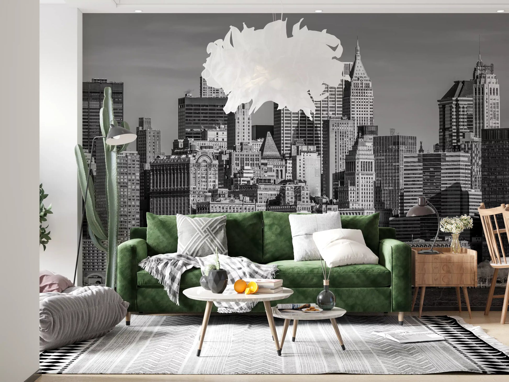 Water edges meet city streets in the Manhattan Monochrome Majesty wall mural.