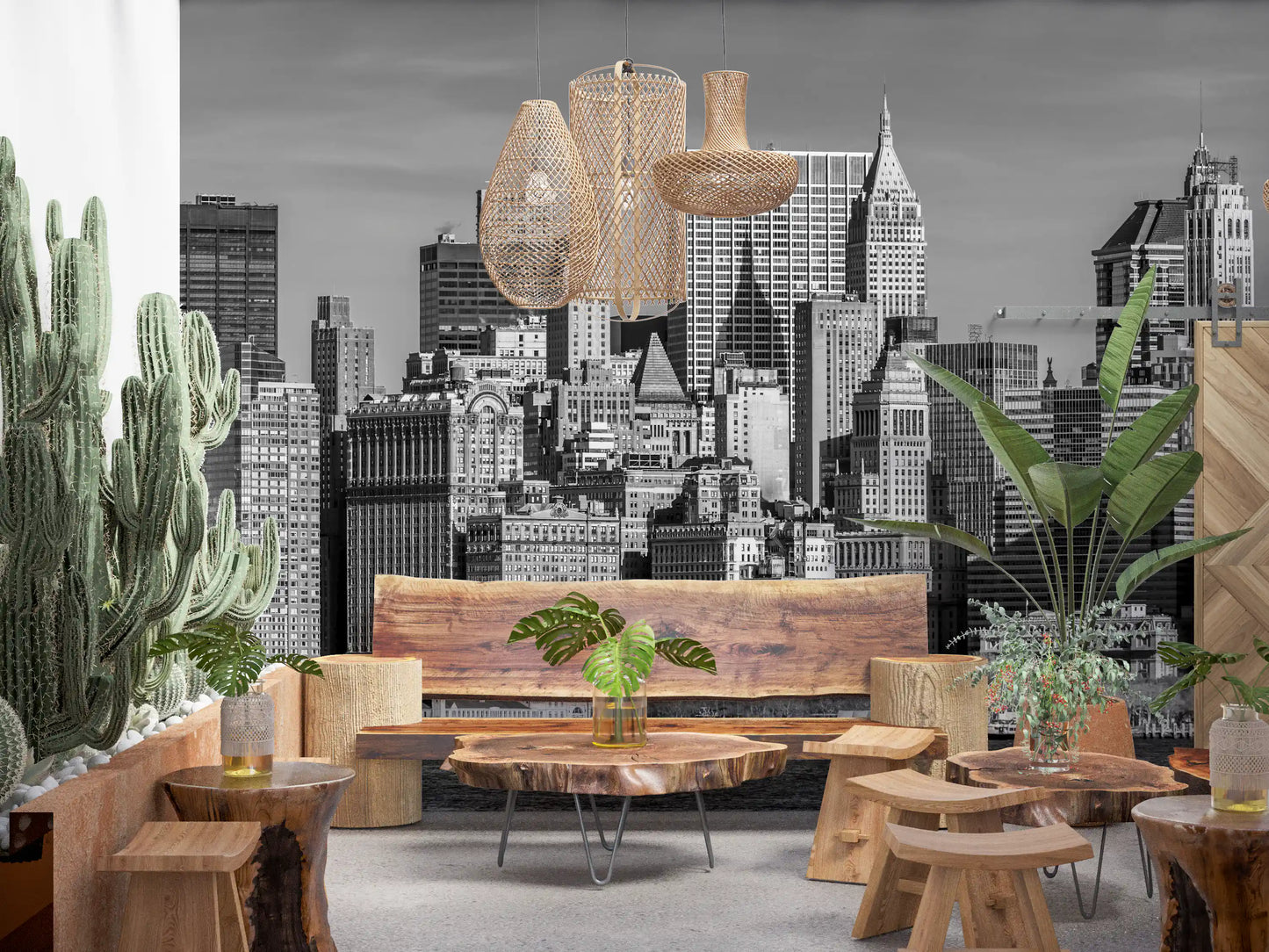 Intricate tower details emerge in the Manhattan Monochrome Majesty wall mural.