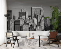 A Manhattan Monochrome Majesty wall mural acts as a Living room.