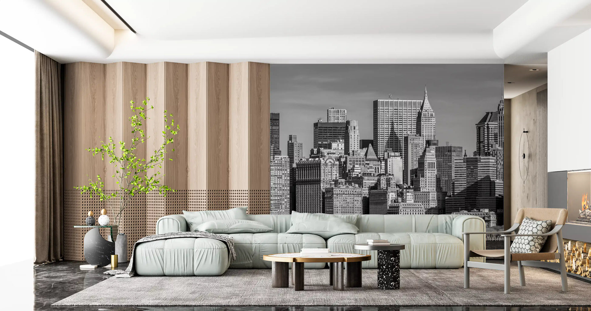 Living room define this Manhattan Monochrome Majesty wall mural.