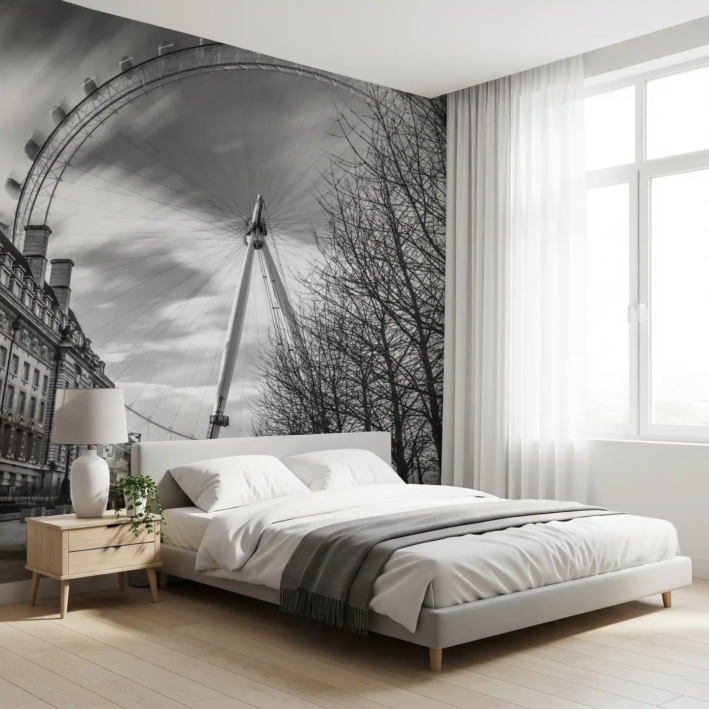 Bedroom the London Eye Monochrome Majesty wall mural corridor.