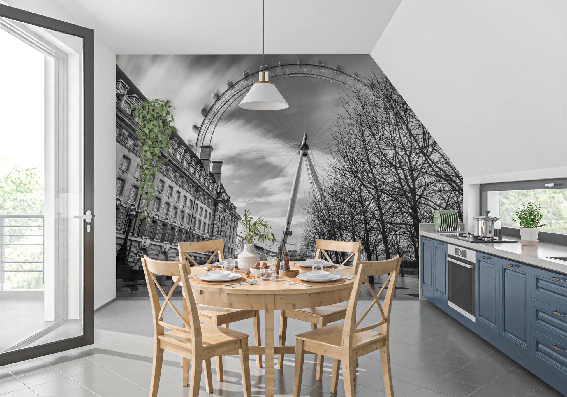 The London Eye Monochrome Majesty wall mural Kitchen and dining room 