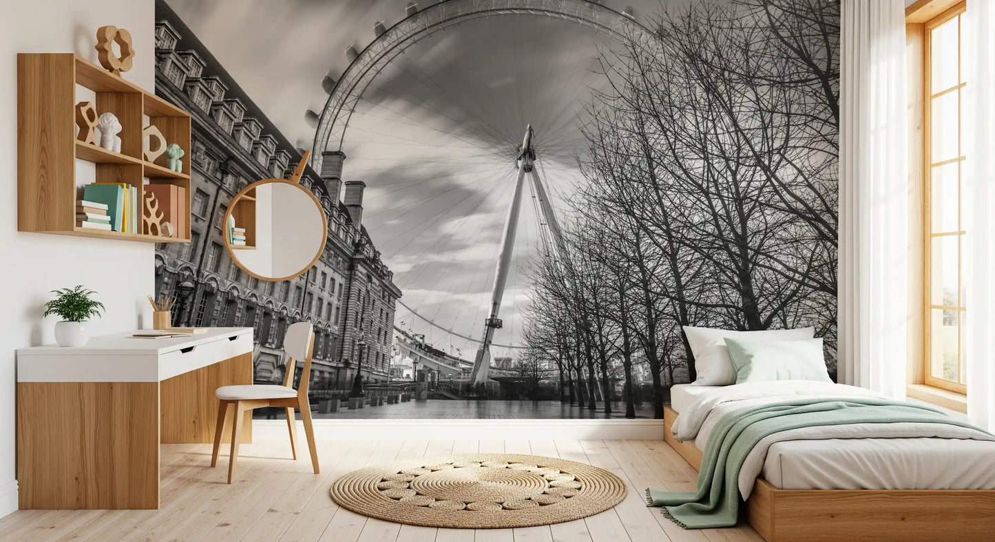 A Bedroom by the London Eye Monochrome Majesty wall mural scene.