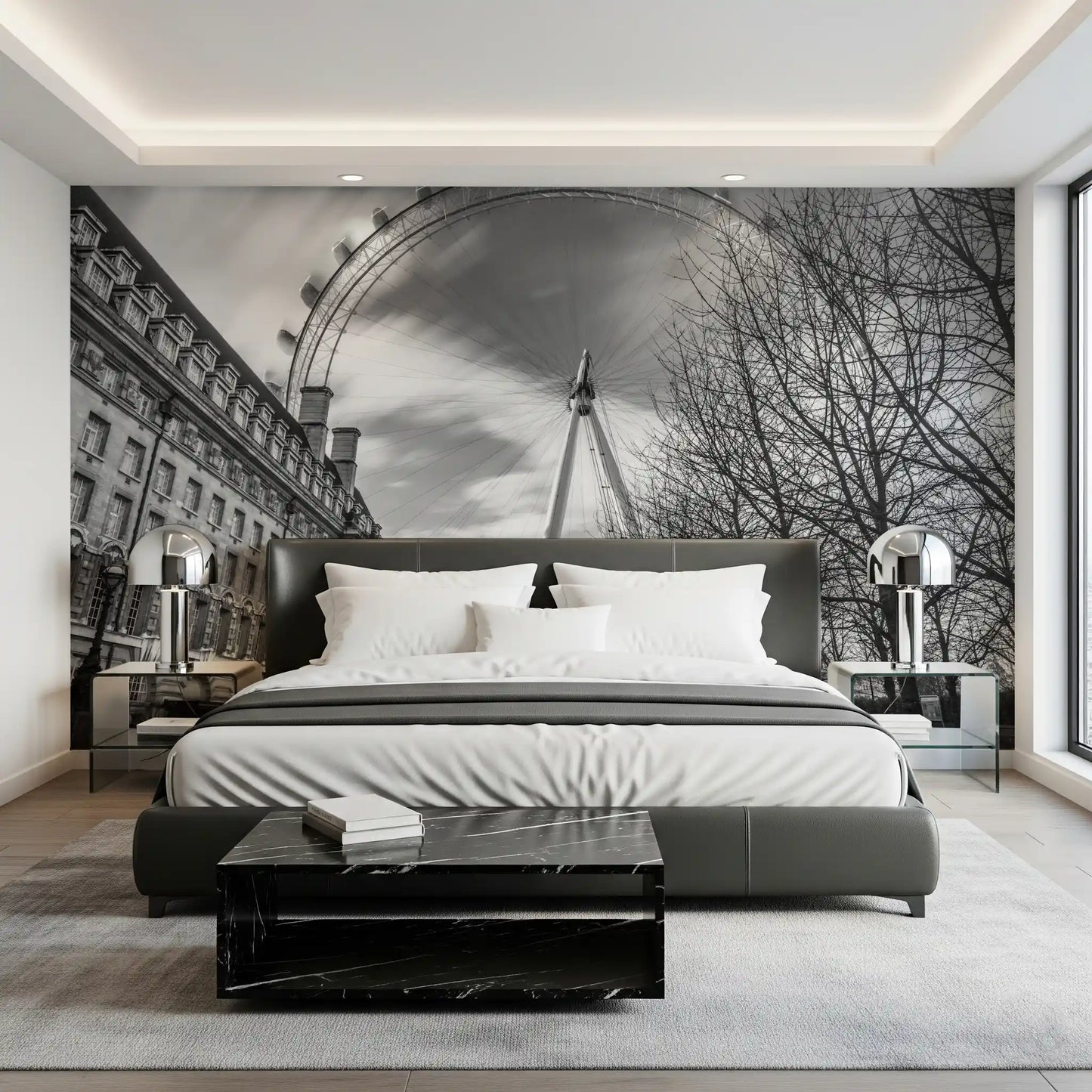 masonry stands beside the London Eye Monochrome Majesty wall mural path.