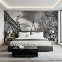 masonry stands beside the London Eye Monochrome Majesty wall mural path.