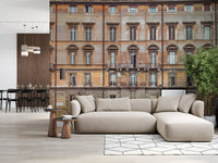 Add palazzo mood to a hallway via European Grandeur Facade wall mural for weathered look.