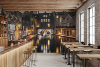 Bridge arch and chimneys on the Urban Canal wall mural fit a café