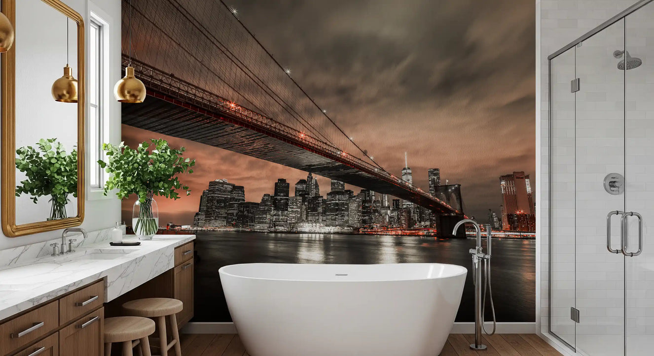 Iconic Bridge, Fiery Cityscape Wall Mural