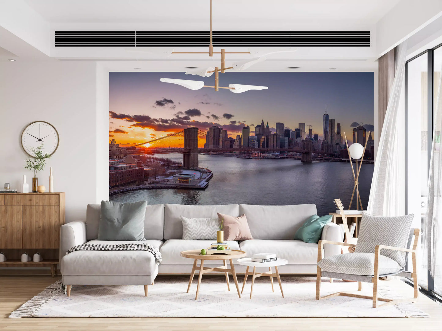 city skyline catches a glowing horizon, central to NYC Sunset Grandeur wall mural.