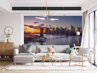 city skyline catches a glowing horizon, central to NYC Sunset Grandeur wall mural.