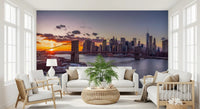 Suspension cables and Manhattan towers stand as the NYC Sunset Grandeur wall mural.