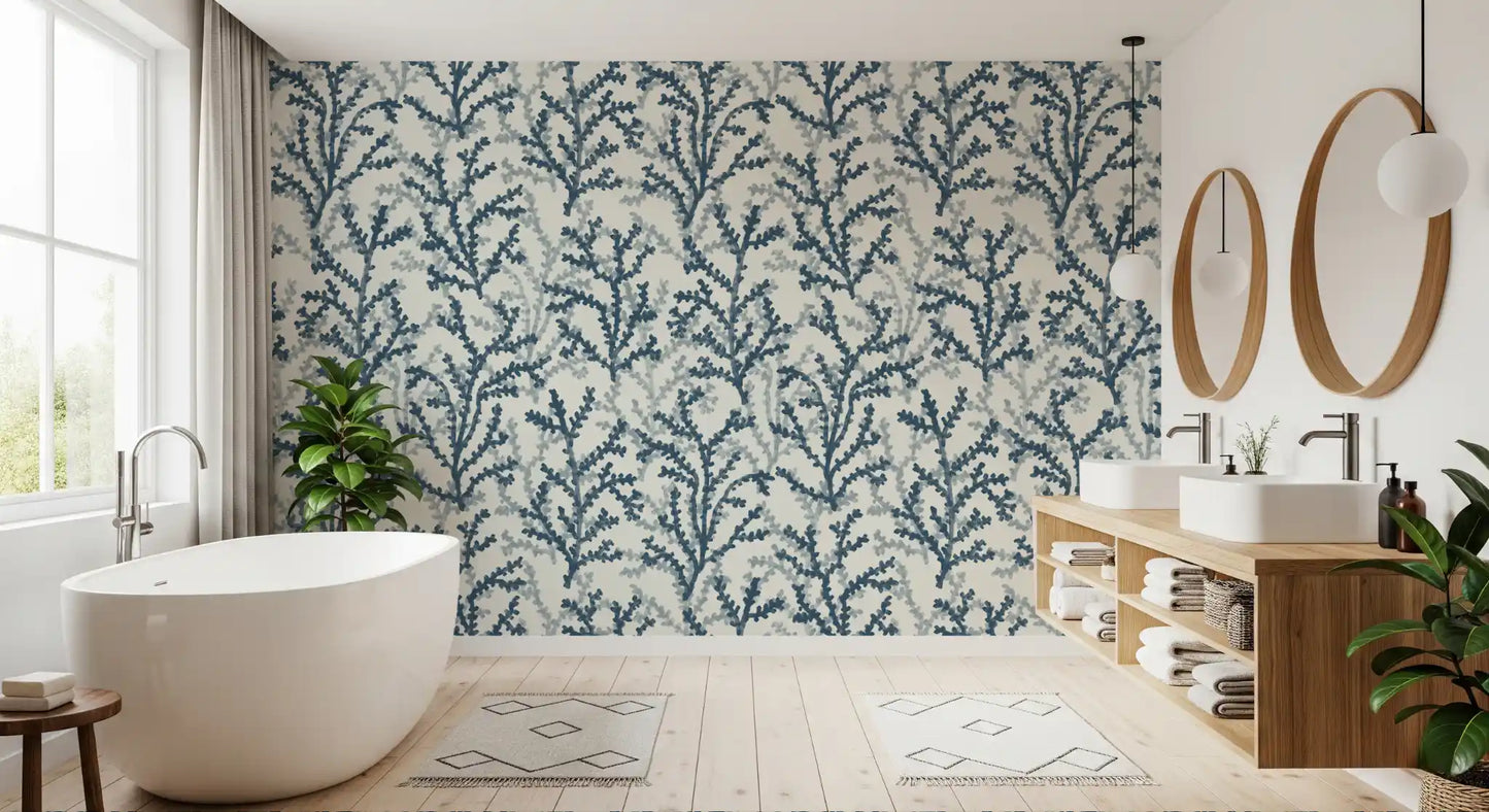 Watercolour twigs steady a Bathroom with this Painted Coraline wallpaper