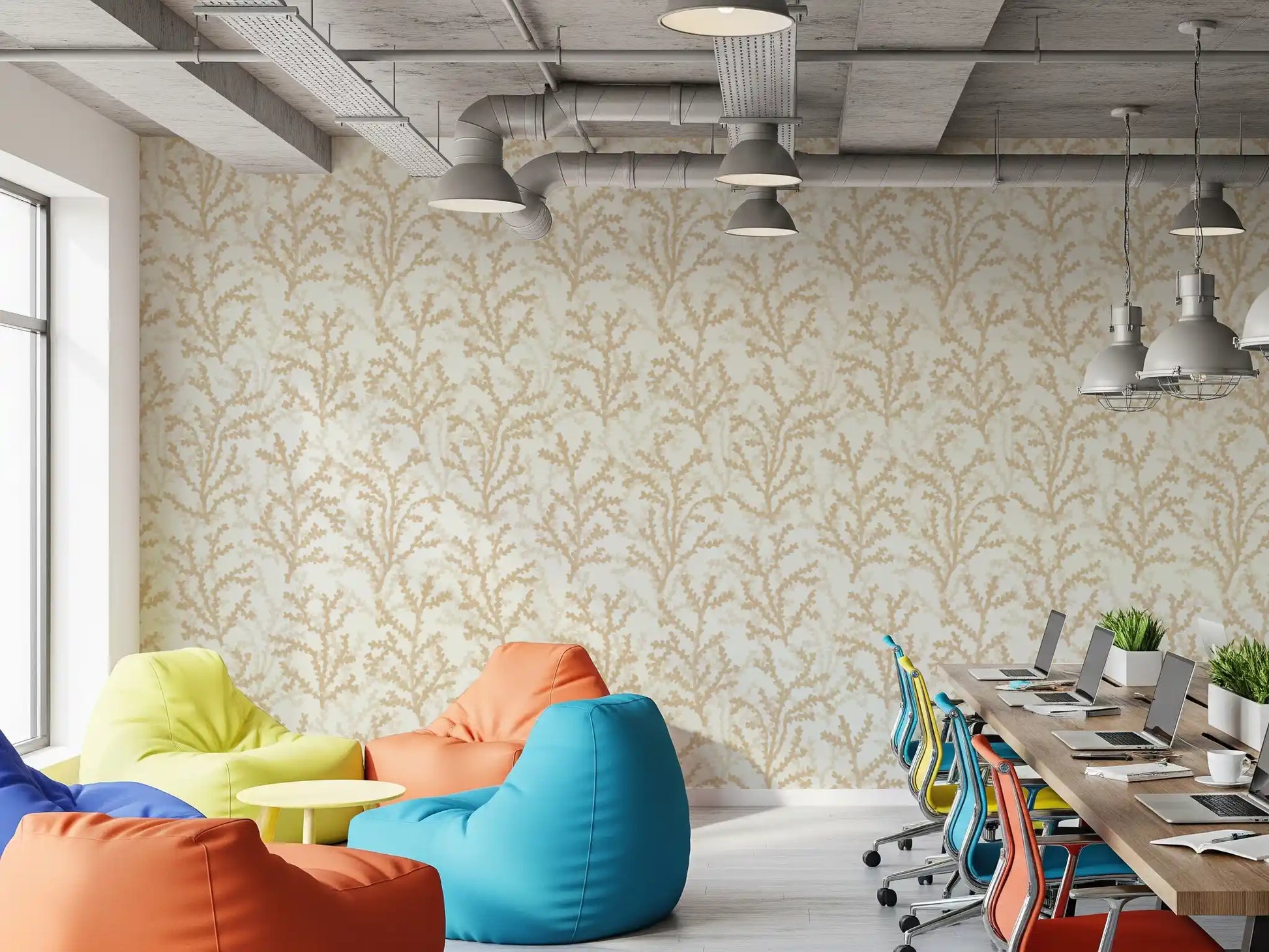 The Painted Coraline Sand Wallpaper an earthy tone in a modern Office workplace.