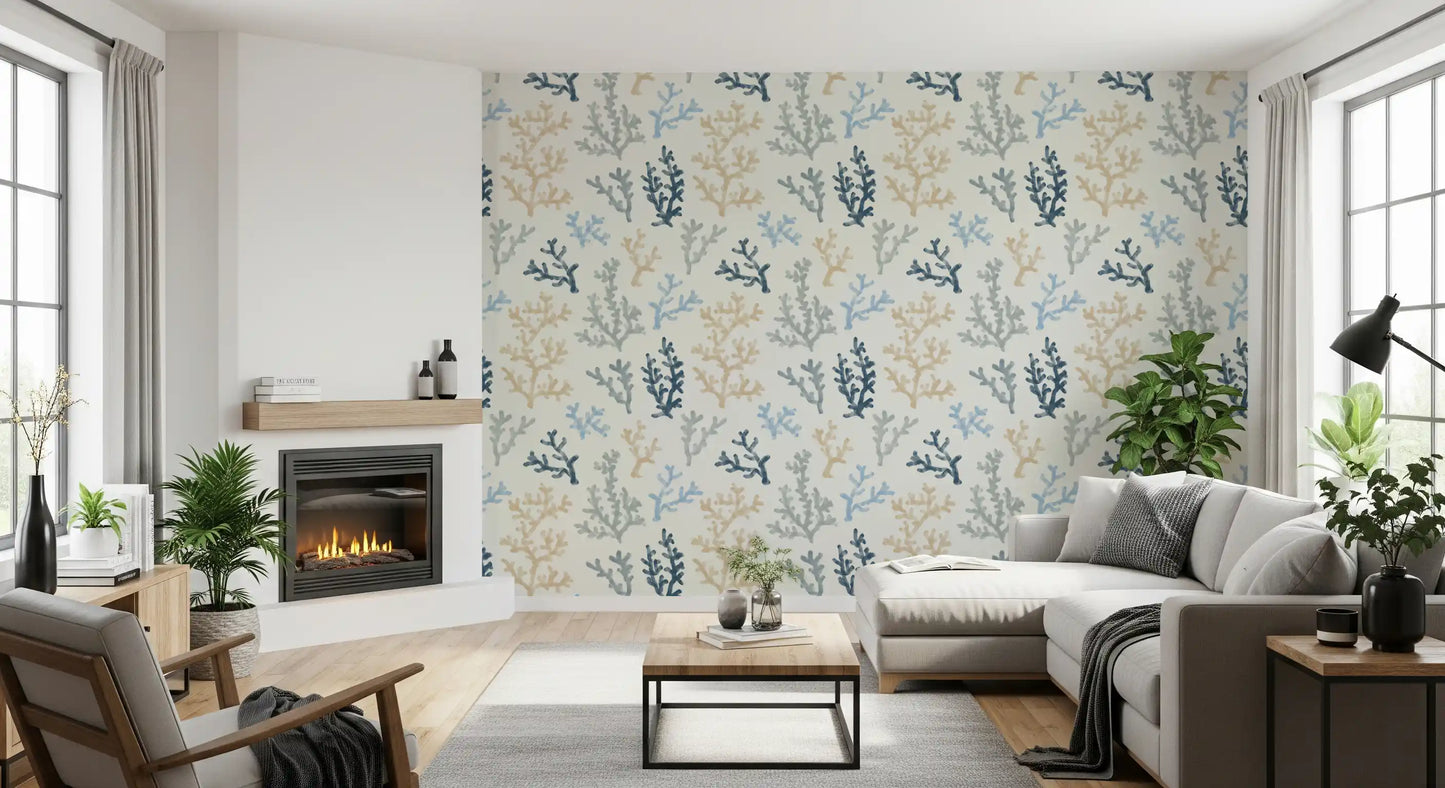 brushstrokes give life to oceanic motifs scattered on this Corals wallpaper.